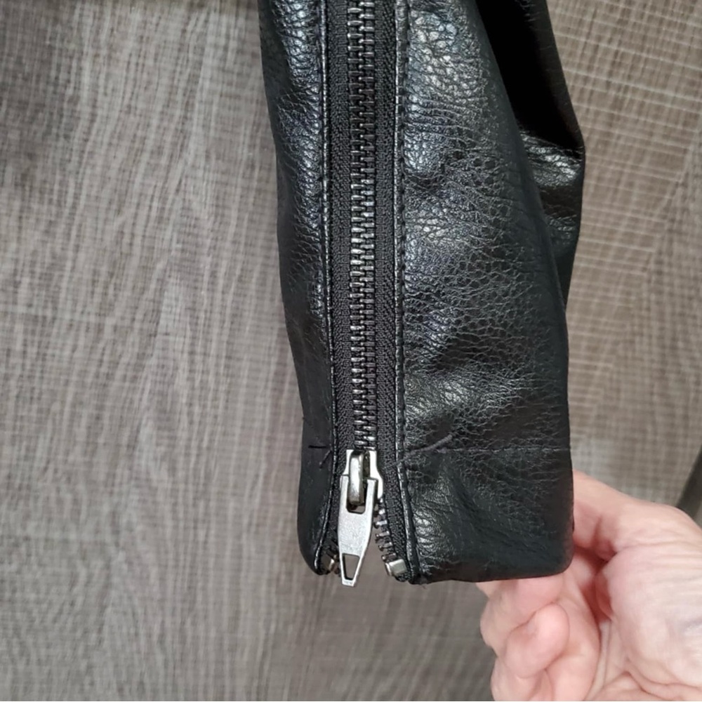 ETT TWA Black Faux Leather Jacket Size Medium Shaker Knit Front Anthropologie - Picture 7 of 10